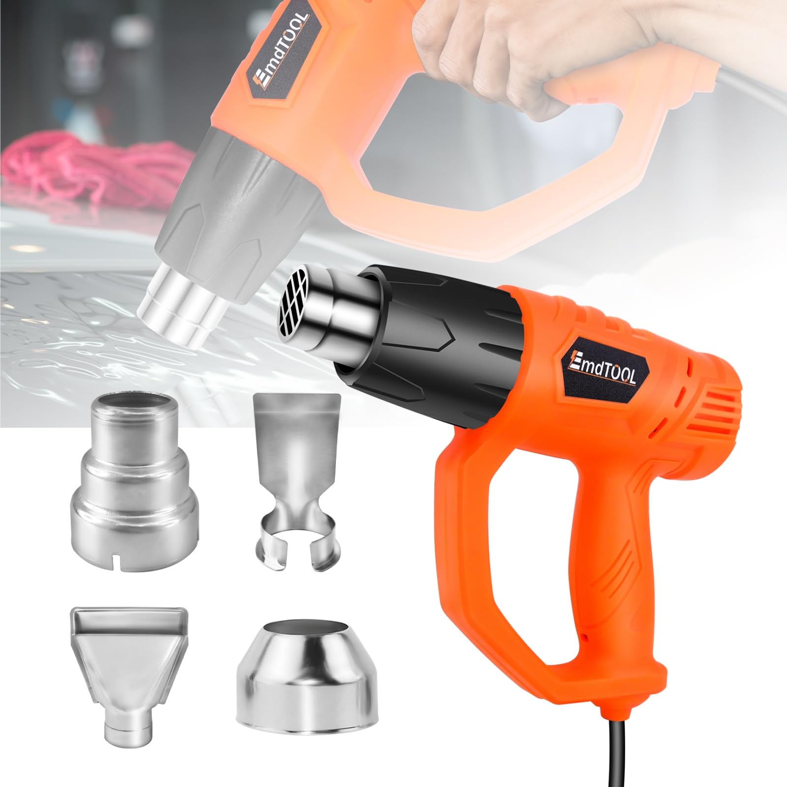 Heat Gun 2000W Heavy Duty Hot Air Gun,Fast Heating 1.5s with 300℃-600℃ Dual Temp,4 Nozzles for Stripping Paint,Shrink Tubing,Epoxy Resin,Crafts - Overload Protection(Orange)