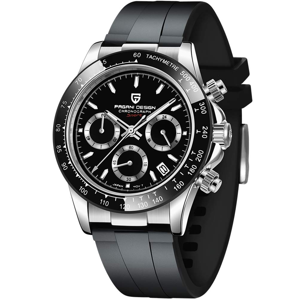 Men's Quartz Watch Japanese Movement Sports Chronograph Stainless Steel Multi-Function Waterproof Watch