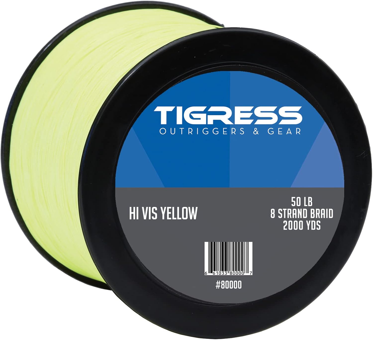 Tigress Offshore Fishing Kite Braid, 2000 Yards of Super Strong 8 Strand Braided Line for Spooling Kite or Deep Drop Reels, High Viz and High Abrasion Resistance, 50 Pounds