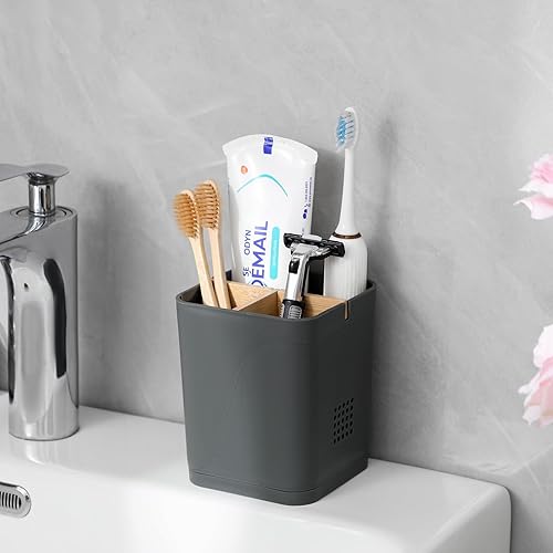 Miniatura 2 de Soporte eléctrico para cepillos de dientes con 3 ranuras para cepillos de dientes con separadores de bambú para baños, organizador de cepillos de