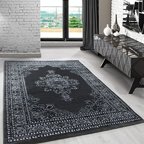 Carpetsale24 Tapis oriental 80x150 cm Gris Poils courts Entretien facile Motif traditionnel Couloir Ethnique Invités Chambre à coucher