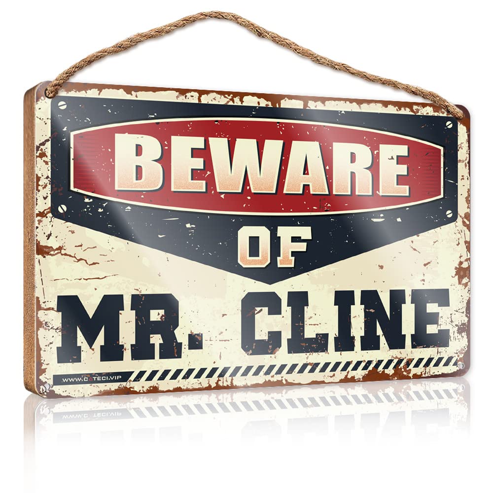 Dtha Boys One Color Hanging Wooden Plaque Beware Of Mr. Cline Wooden Sign Pool Stuff Bathroom Sign Funny(23X35cm)