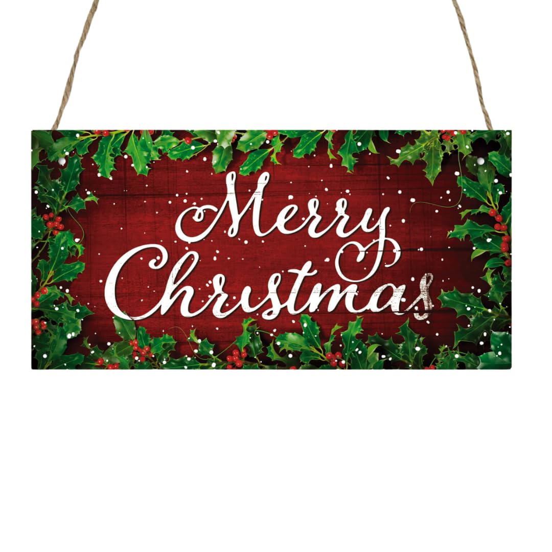 Second Ave Merry Christmas Holly Berries Xmas Wooden Hanging Decoration Festive Home Sign Plaque