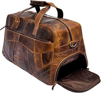 Leather Duffle Bags for Men - Handmade Full Grain Leather Weekender Bag with 2 Shoe Compartment, Underseat Carry On Travel Luggage