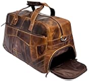 Leather Duffle Bags for Men - Handmade Full Grain Leather Weekender Bag with 2 Shoe Compartment, Underseat Carry On Travel Luggage