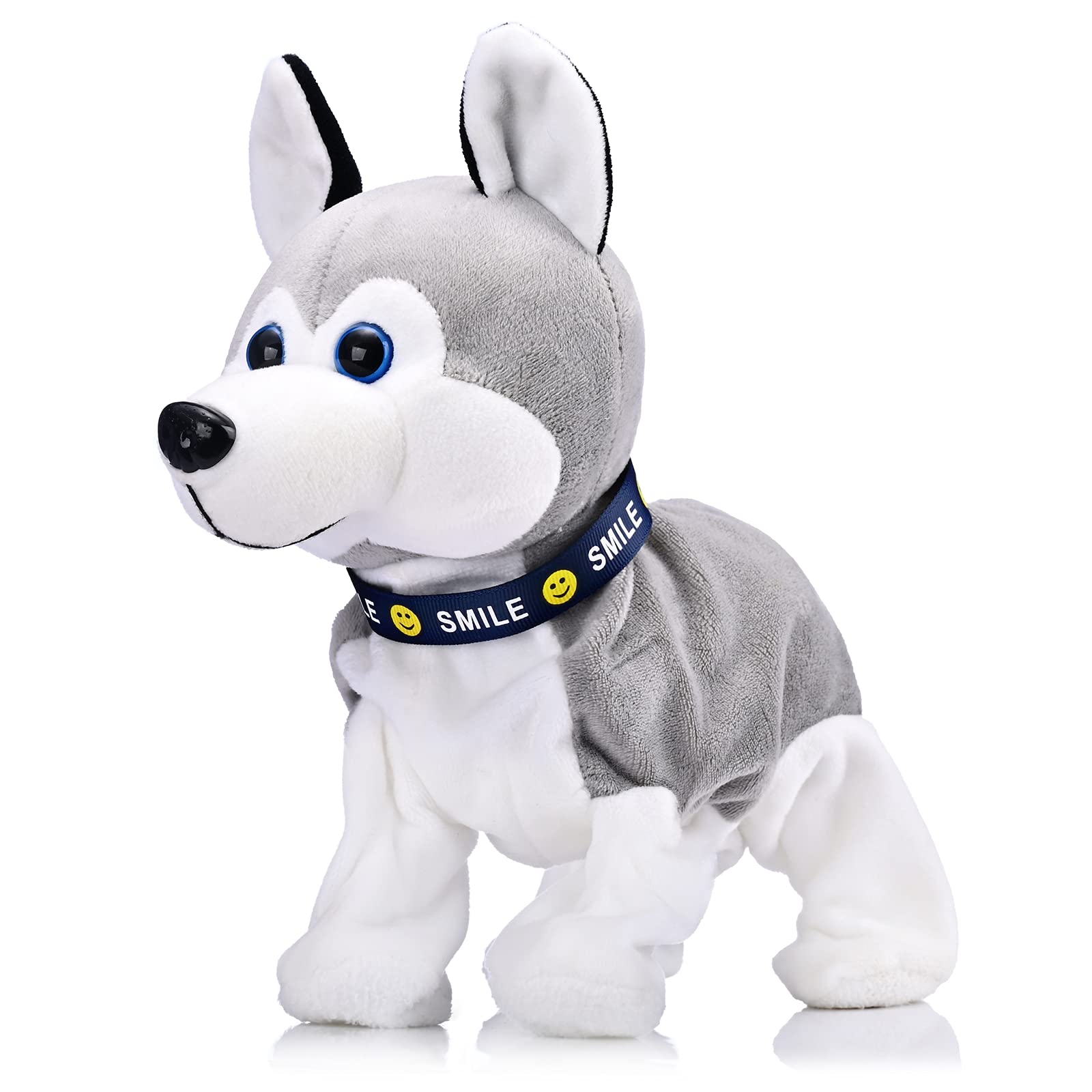 12" Plush Electronic Husky Dog, Robot Toy Dog, Touch Control Plush Puppy Stuffed Animal Dog Toy, Walking, Barking, Tail Wagging for Kids Baby Boys Girls Birthday Christmas