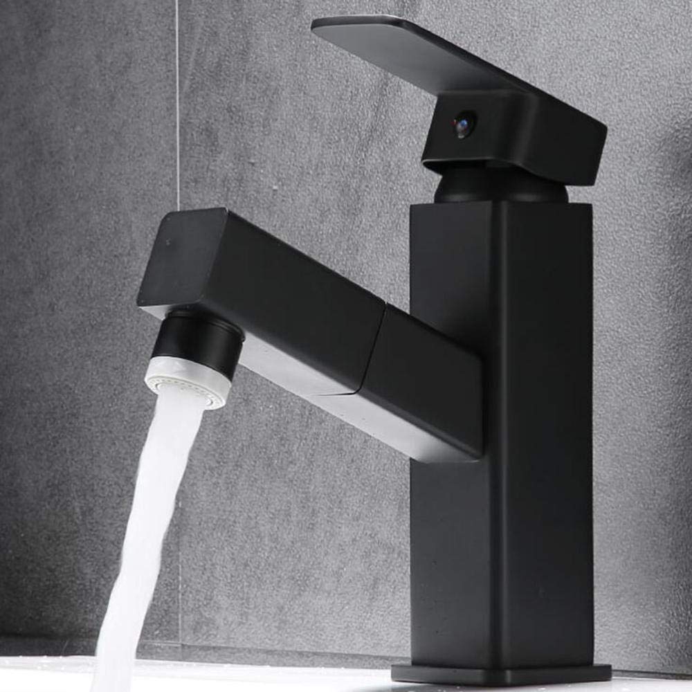 Grifo de Lavabo Extraíble Grifo Baño Latón Frío y Calor Modo Dual Grifo de Lavabo Grifo de Baño Negro