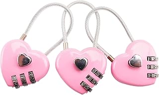 Simple polymer 3 Pcs Pink Heart Padlock Small Metal Heart Shaped Padlock Mini Code Lock, Wire Rope 3-Digit Code Combination Padlock for Jewelry Storage Box Diary Book,Pink