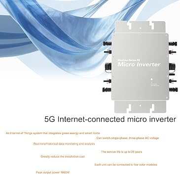 Solar Grid Tie Microinverter,Solar Micro Inverter,Wifi Control Automatic Identification Inverters,Aluminum Alloy Ip65 Waterproof,1200w,For Roof Outdoor