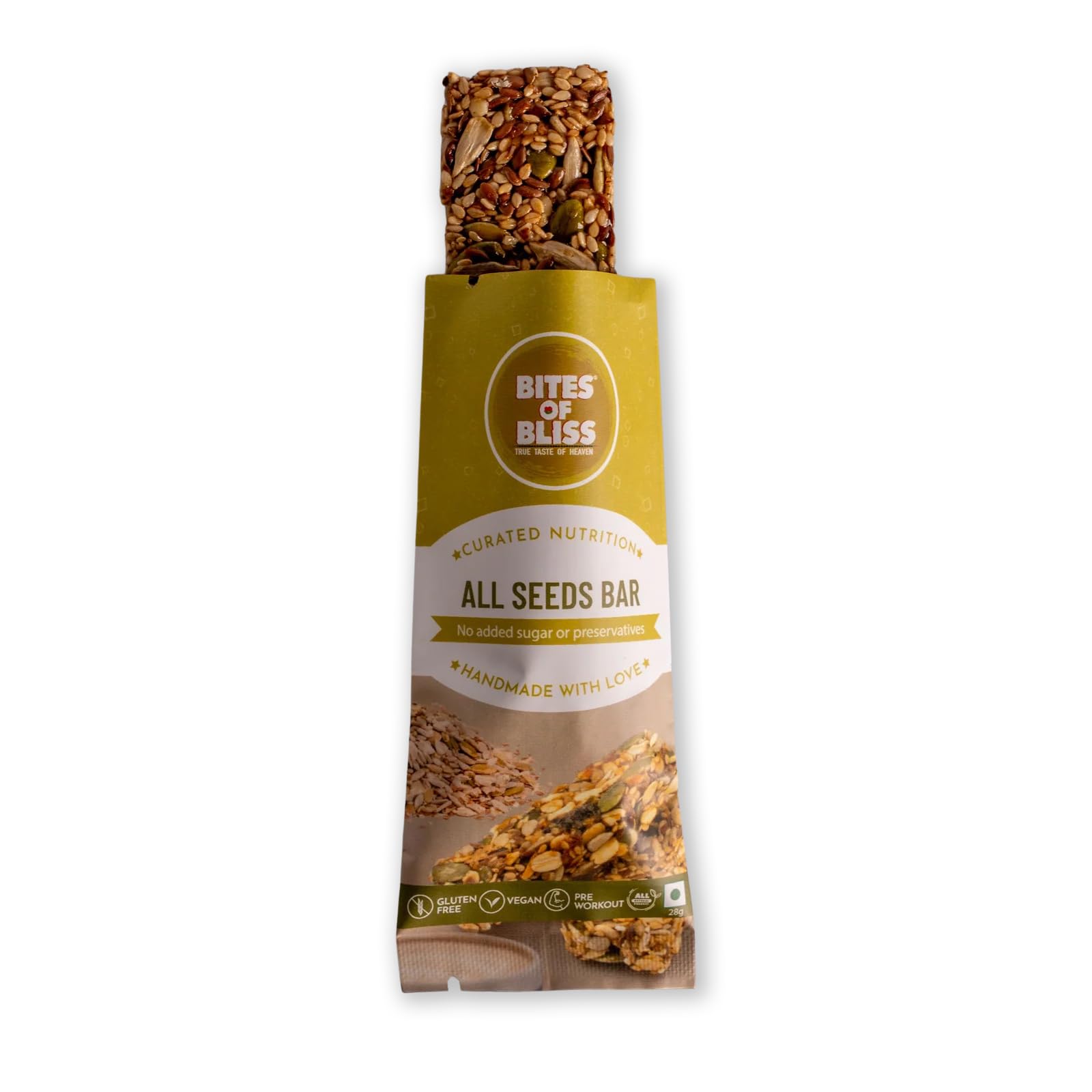 Bites of Bliss All Seeds Energy Bars | Almonds, Flax, Sunflower, Watermelon, Pumpkin & Sesame Seeds & Jaggery | Healthy Protein Snack Bars | Protein Bars Without Sugar | All Natural, Gluten Free & Vegan | Single Pack — Amazon image 4