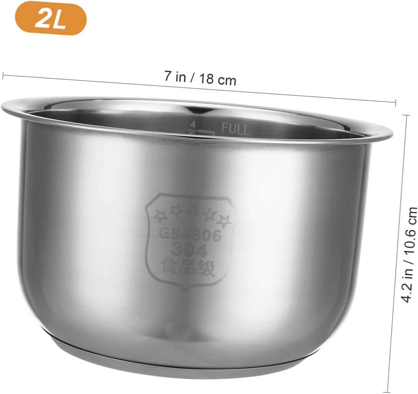 Amosfun Stainless Steel Rice Cooker Inner Pot Replacement 2L with Measurement Scale 7.08 X 7.08 X 4.13 Inches Universal Cooker Liner for Kitchen Cooking Soup and Cake