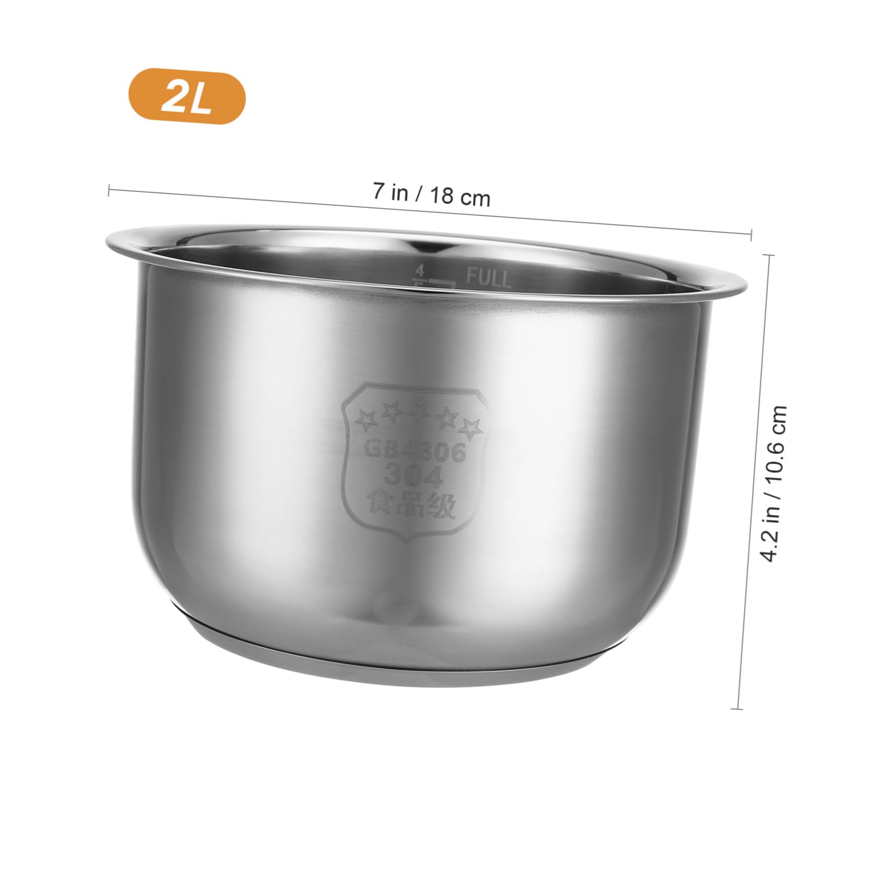 Amosfun Pentola interna da 2 litri per cuociriso in acciaio inox, ricambio universale, accessorio per cuociriso ispessito, 17,8 x 17,8 x 10,6 cm