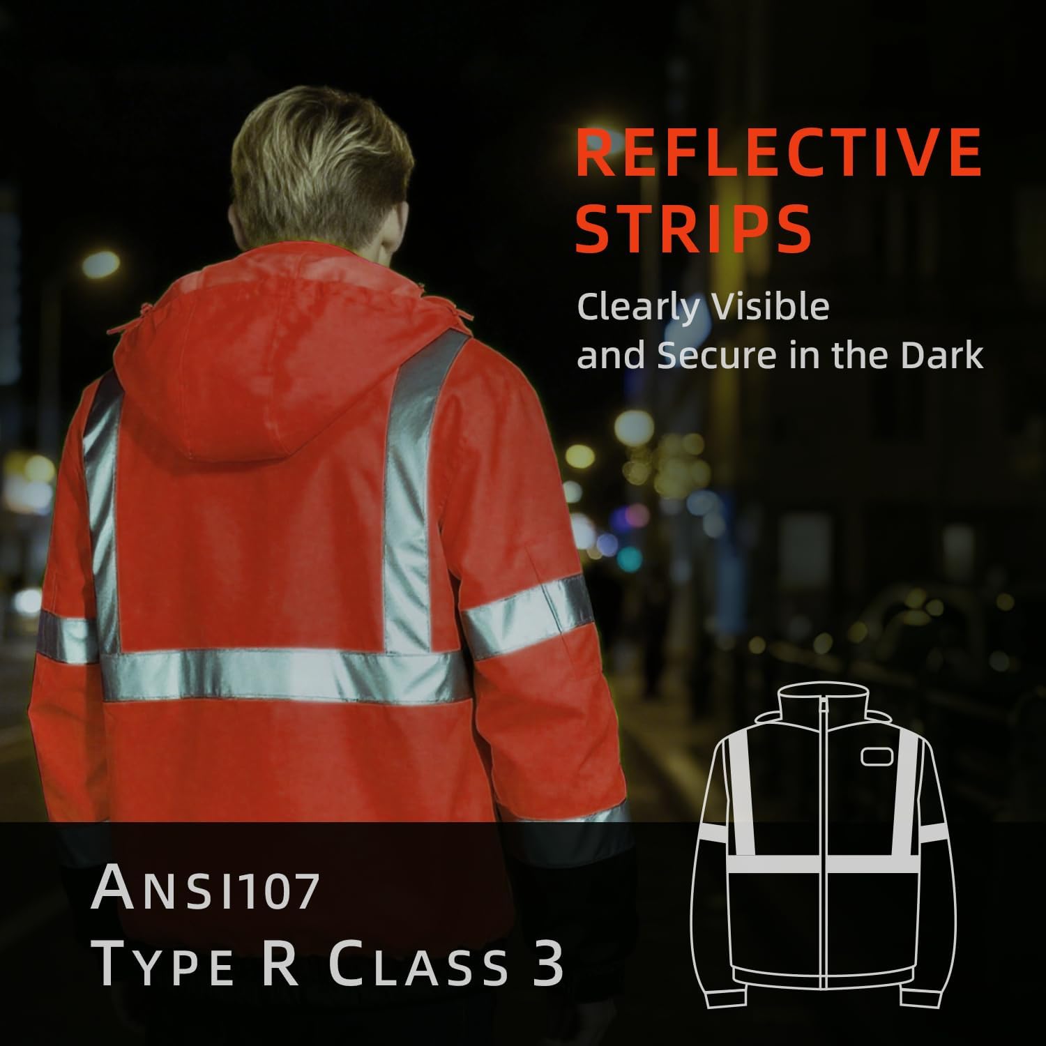 Safety Heated Jacket, 14000mAh Battery Rechargeable, Class 3 High Visibility Waterproof Work Construction Coat - Image 4