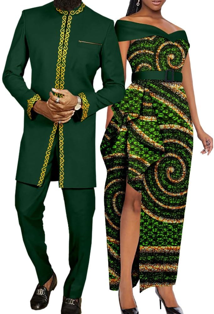 African Couples Clothes Bazin Riche Dashiki African Long Dresses for Women Match Men Outfits Top and Pants Sets