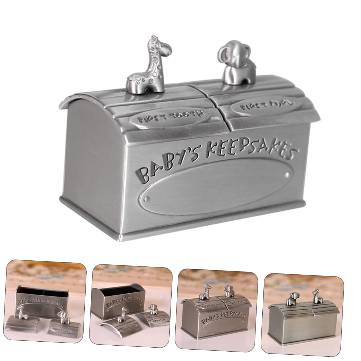 Caja para Dientes de Leche y Recuerdos para Bebés, Aleación de Zinc Plateada, Diseño Compacto y Portátil, Segura para Uso en Bautizo y Año