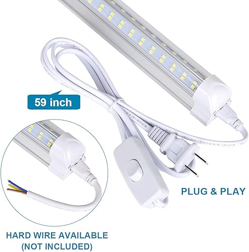 Miniatura 4 de TOPTRONED Paquete de 4 luces LED para tienda, 4 pies, 60 W, 9000 lúmenes, 5000 K, luz blanca diurna, forma de V, 4 filas, cubierta transparente,