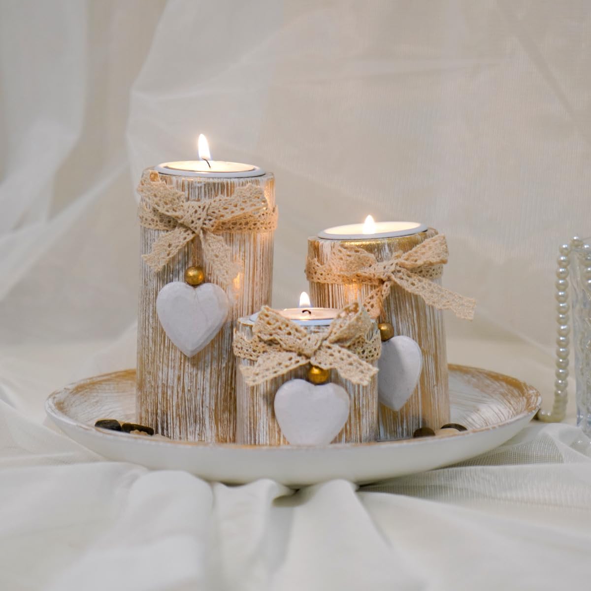 Wooden and Stone Candle Holders Set for Wedding Party Romantic Dinner Table Centerpieces Home Festival Windowsill Bridal Shower Decor