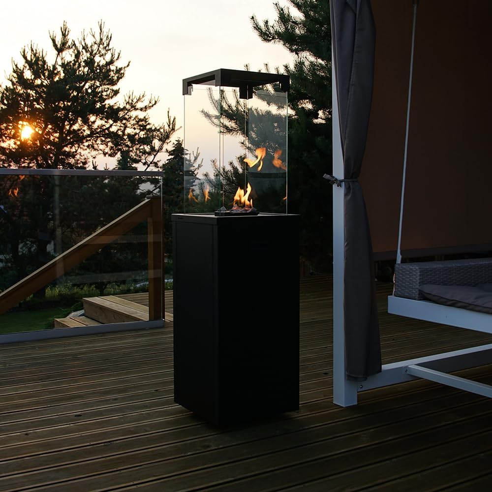  Für Vollansicht hier klicken 3+ 3 VIDEOS Frag Rufus Kratki Patio Light Gas Terrassenheizer-Feuerstelle-Gaskamin-Aussenkamin -Terrassenkamin-Balkon-Gartenkamin-Gas-Gartenheizer auf Rädern- 8,2kW G30/50mbar Schwarz 
