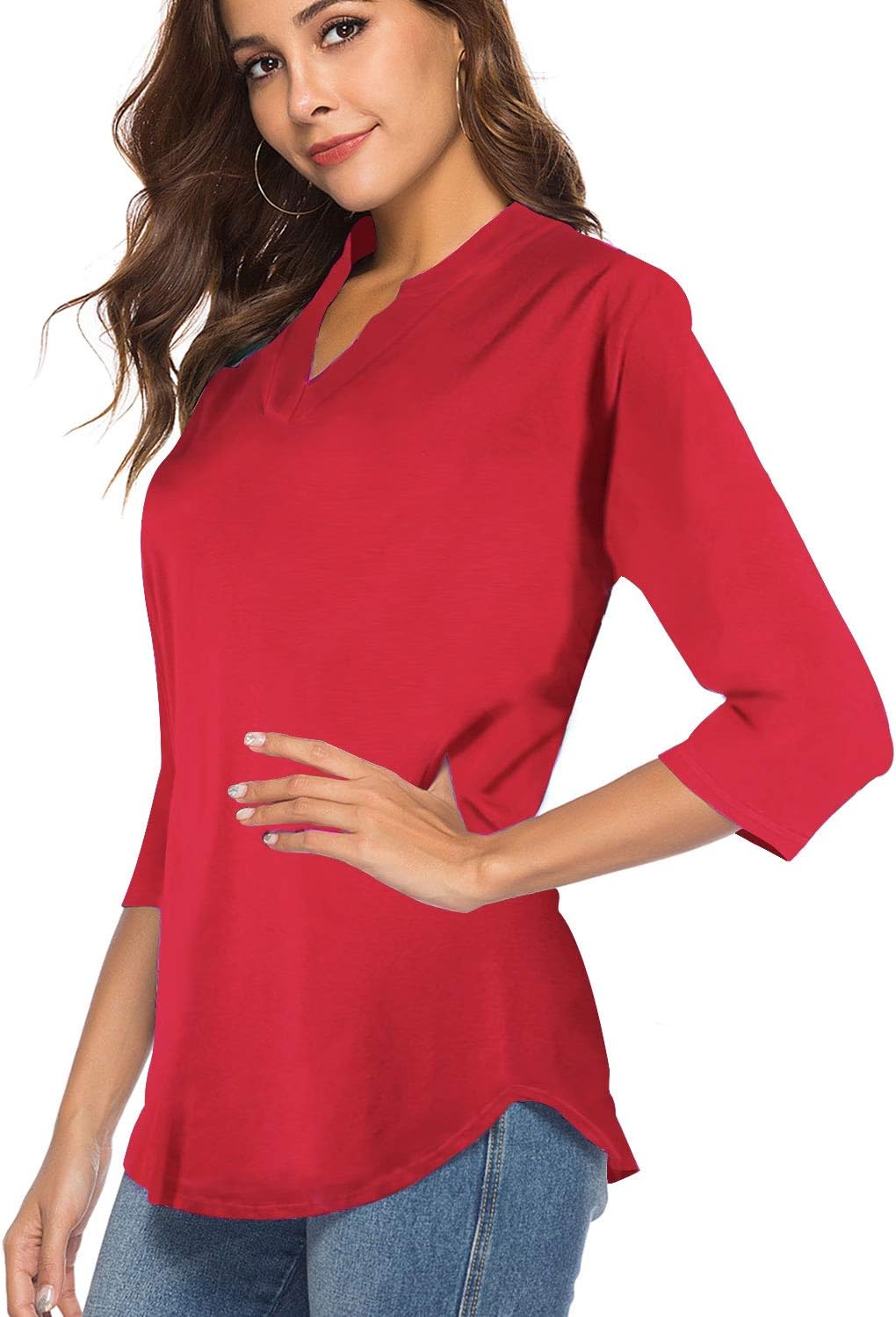 CEASIKERY Women's 3/4 Sleeve V Neck Tops Casual Tunic Blouse Loose Shirt - Image 3