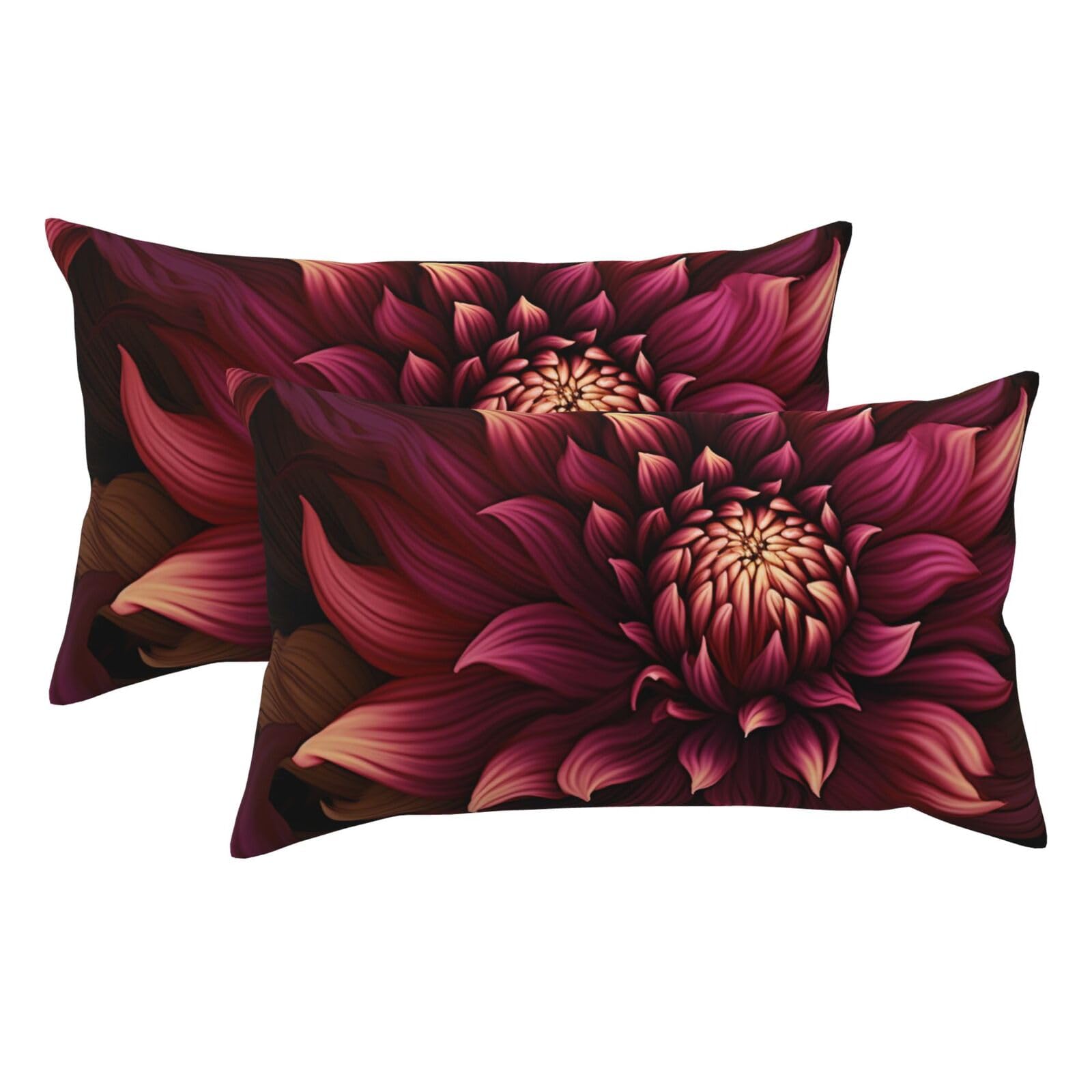 2 Pack King Pillow Cases with Hidden Zipper, Soft Breathable Pillow Covers for Hair and Skin, Wine Red Artistic Flower Pillowcases 20"x36" Bed Pillow Protectors Cover for Sleeping Gifts