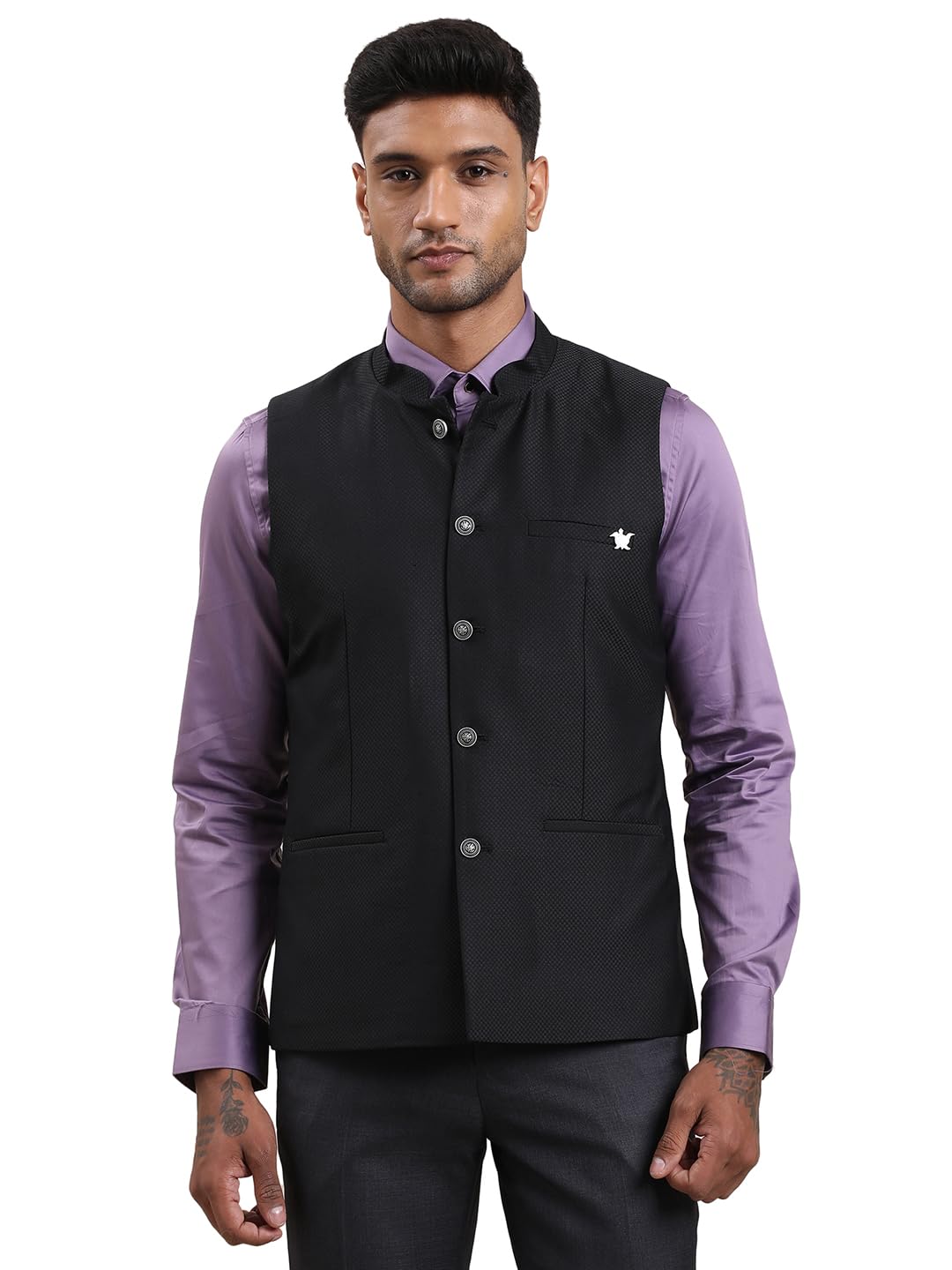 turtle Men Polyviscose Tailored Fit Self Design Nehru Jacket-picture-12