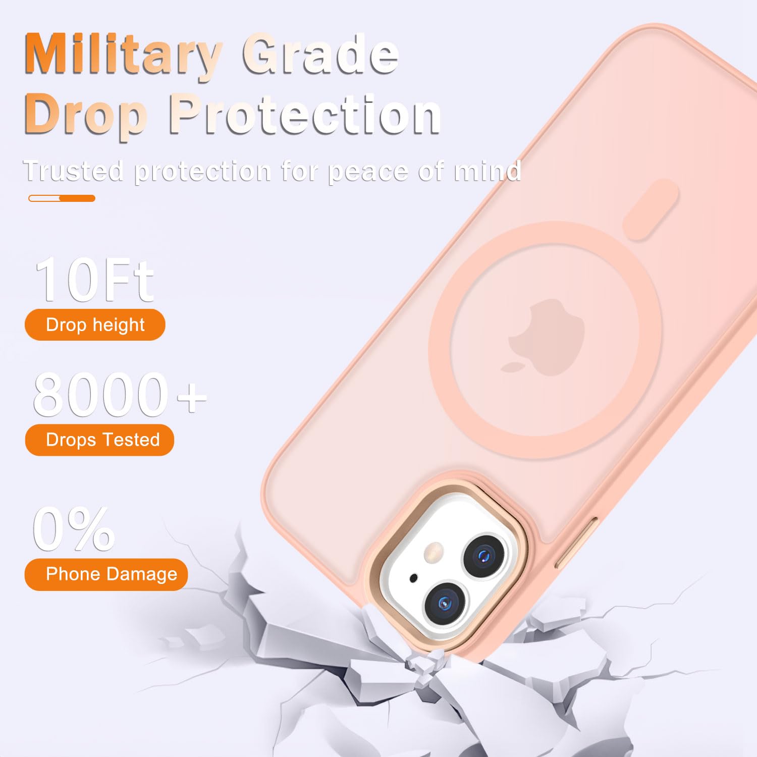 iPhone 11用ケース、マット磁気スマホケース スクリーンプロテクター1枚付き、Magsafe対応、半透明つや消しスリム耐衝撃保護カバーiPhone 11 6.1インチ用、ピンク