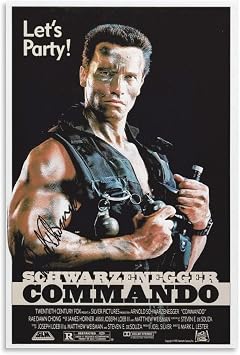 Commando Movie Posters - Arnold Schwarzenegger Autographed Poster Canvas Wall Art Prints for Wall Decor Room Decor Bedroom Decor Gifts 12x18inch30x45cm Unframe-Style