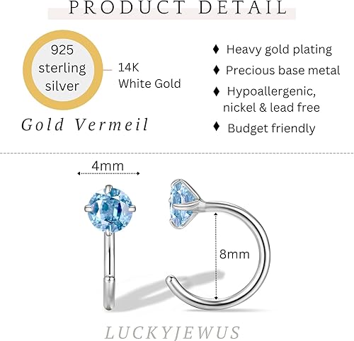 Miniatura 9 de Royal Blue Sapphire Earrings in Sterling Silver, Stackable Small Half Hoop Earrings, Dainty Tiny Stud Earrings, Cute 2nd Hole Earrings, Christmas