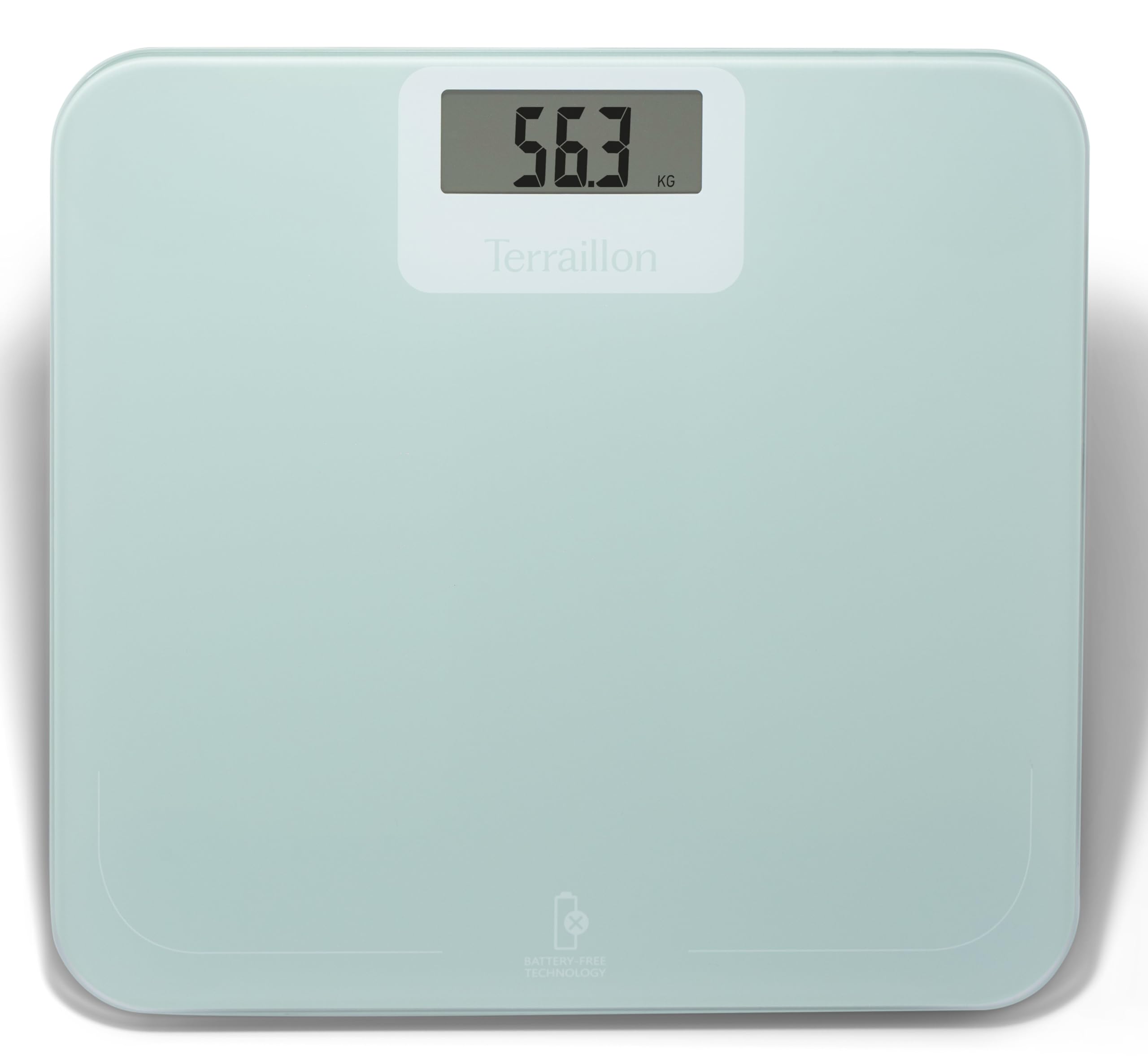 TERRAILLON Balance Pese Personne sans pile ni batterie POWER FREE | Ecologique, Energie par Dynamo, Capacité 180 Kg, Graduation 100g, Ecran LCD, Plateau 30x28 cm en verre, Emballage recyclé
