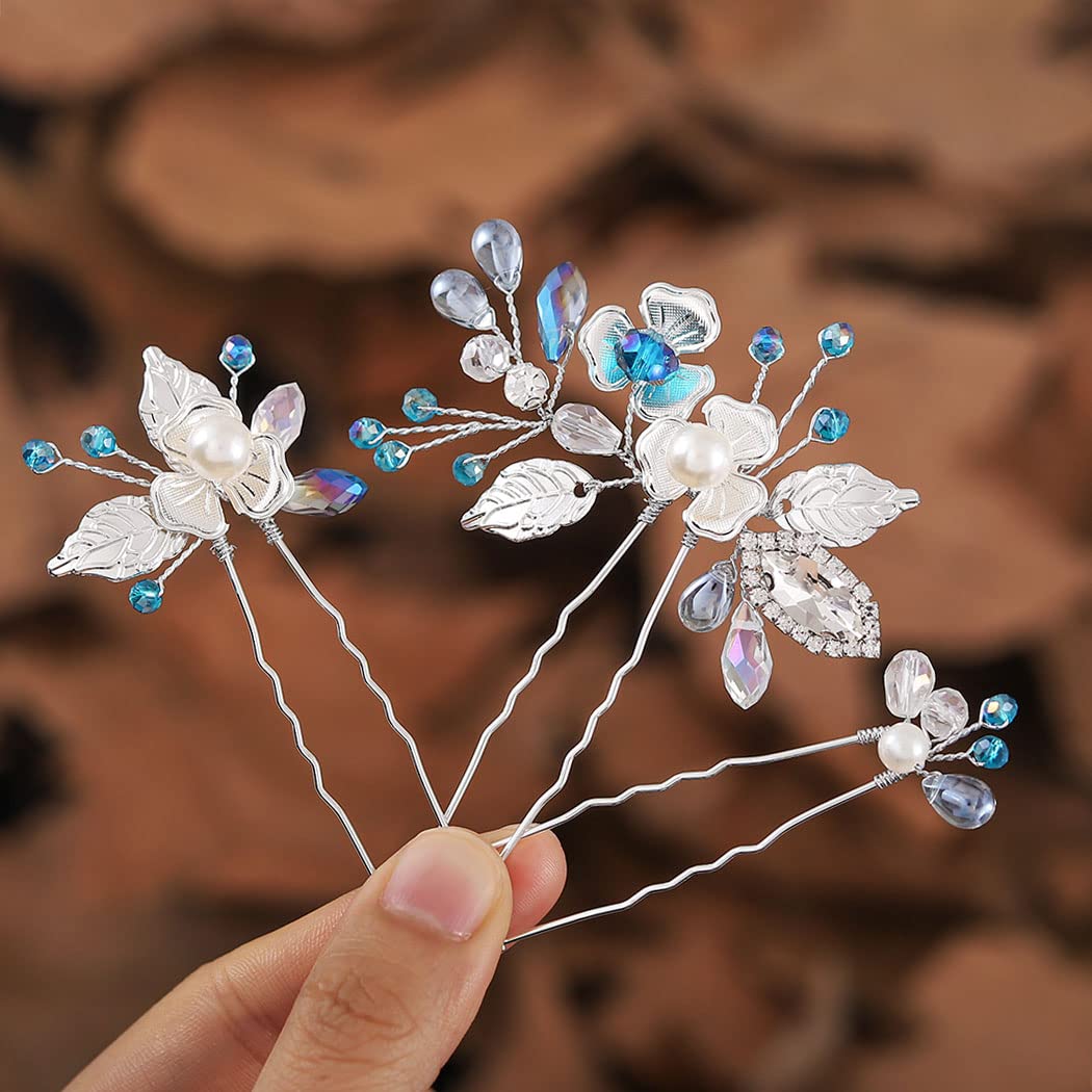 Ushiny Horquillas para el pelo de novia con diamantes de imitación, accesorios para el cabello de boda, pieza de perlas de cristal, joyería para el cabello para mujeres y niñas (3 piezas)