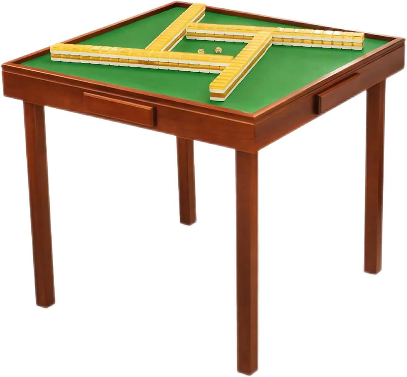 Solid Wood Mahjong Table Equipped with 4 Legs, Drawers and 39mm Tiles Mah Jong(Table+Mahjong)