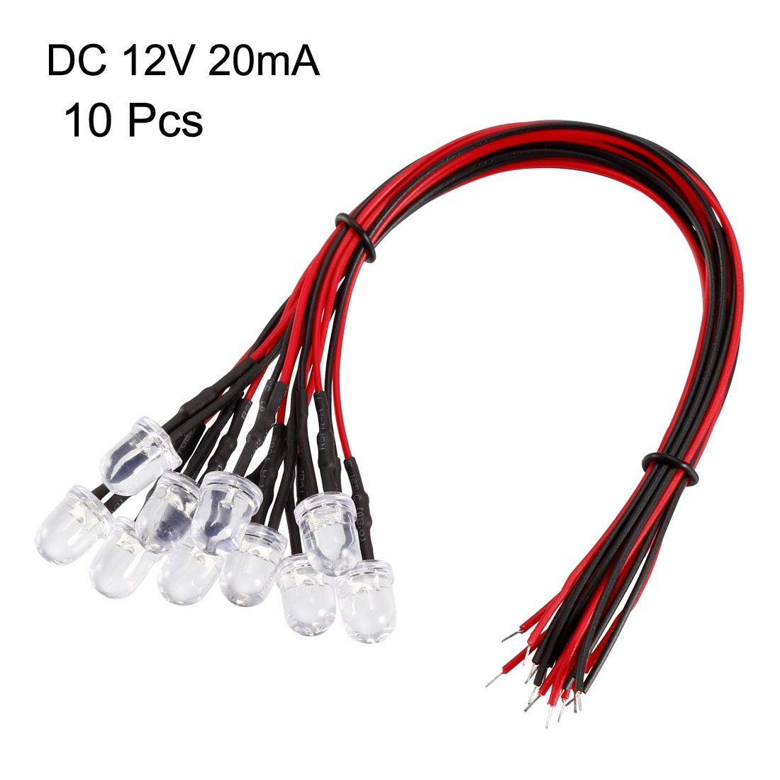10 Stück 8 Mm LED Vorverdrahtet, DC 12 V, Weiß, Transparent – 20 Cm Kabel, Integrierter Vorwiderstand, Für DIY, Boote, Modelle, Spielzeug