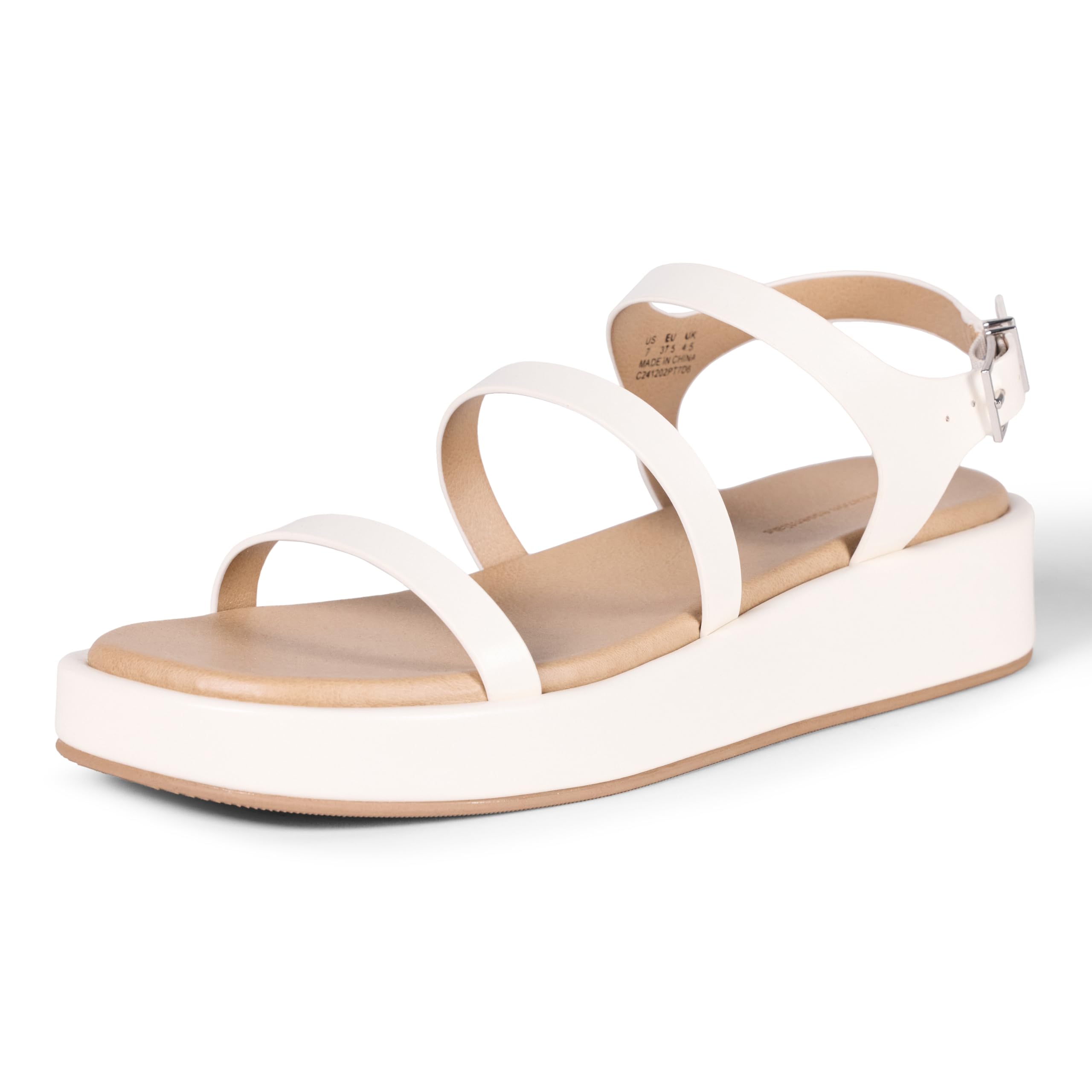Amazon Essentials Women's Strappy Flatform Sandals, Off-white, 6 UK