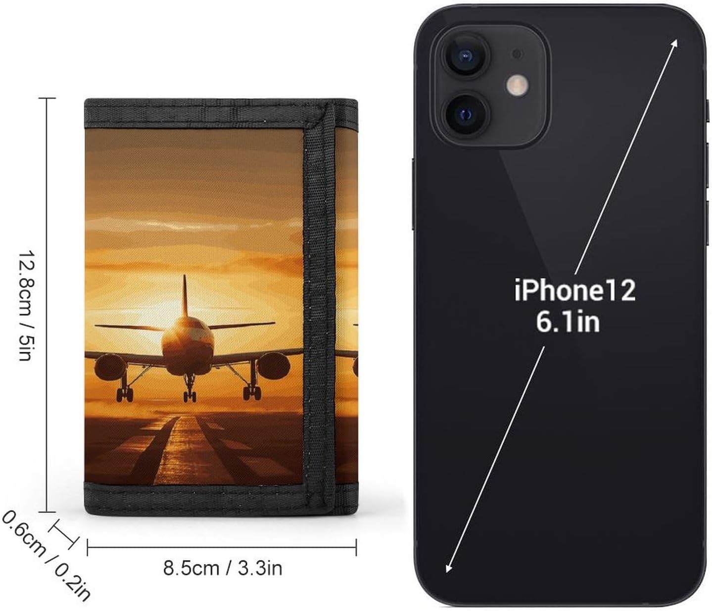 Aircraft Plane at Sunset Wallet for Men Women Zipper Travel Wallets Stylish Trifold Wallets with Large Capacity Bifold Wallet