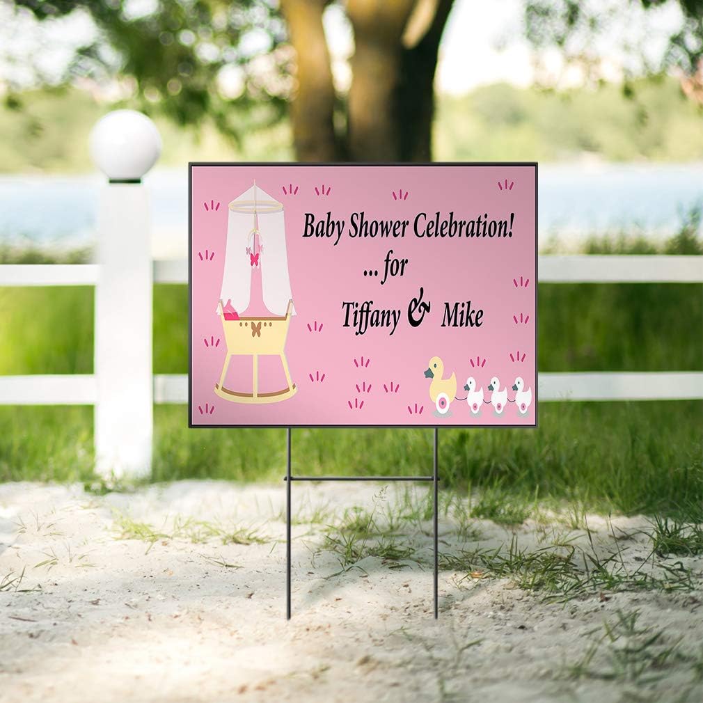 Custom Personalized Yard Sign Baby Shower Celebration! D Stroller Pink One Side Print 18inx12in