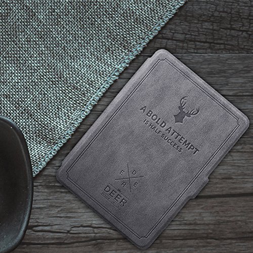 MOCA Smart Shell Protective PU Leather Flip Back Cover for Amazon Kindle Paperwhite 1 2 3 6-inches Display Tablets - (Grey)