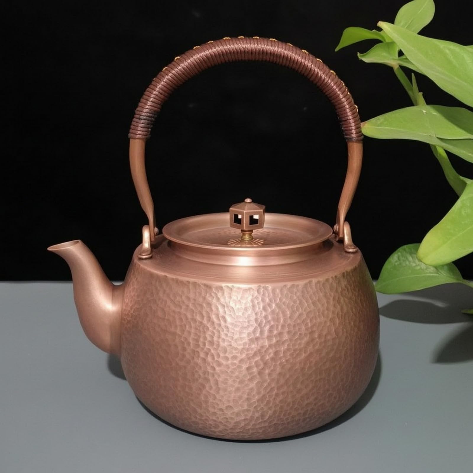 Tetera Cobre Martillado Hervidor Agua Cobre Artesanal Tetera con Asa para Aficionados Al Té Té, Coleccionistas, Cocina, Mesa, 860 Gramos, Martillado Estilo 6