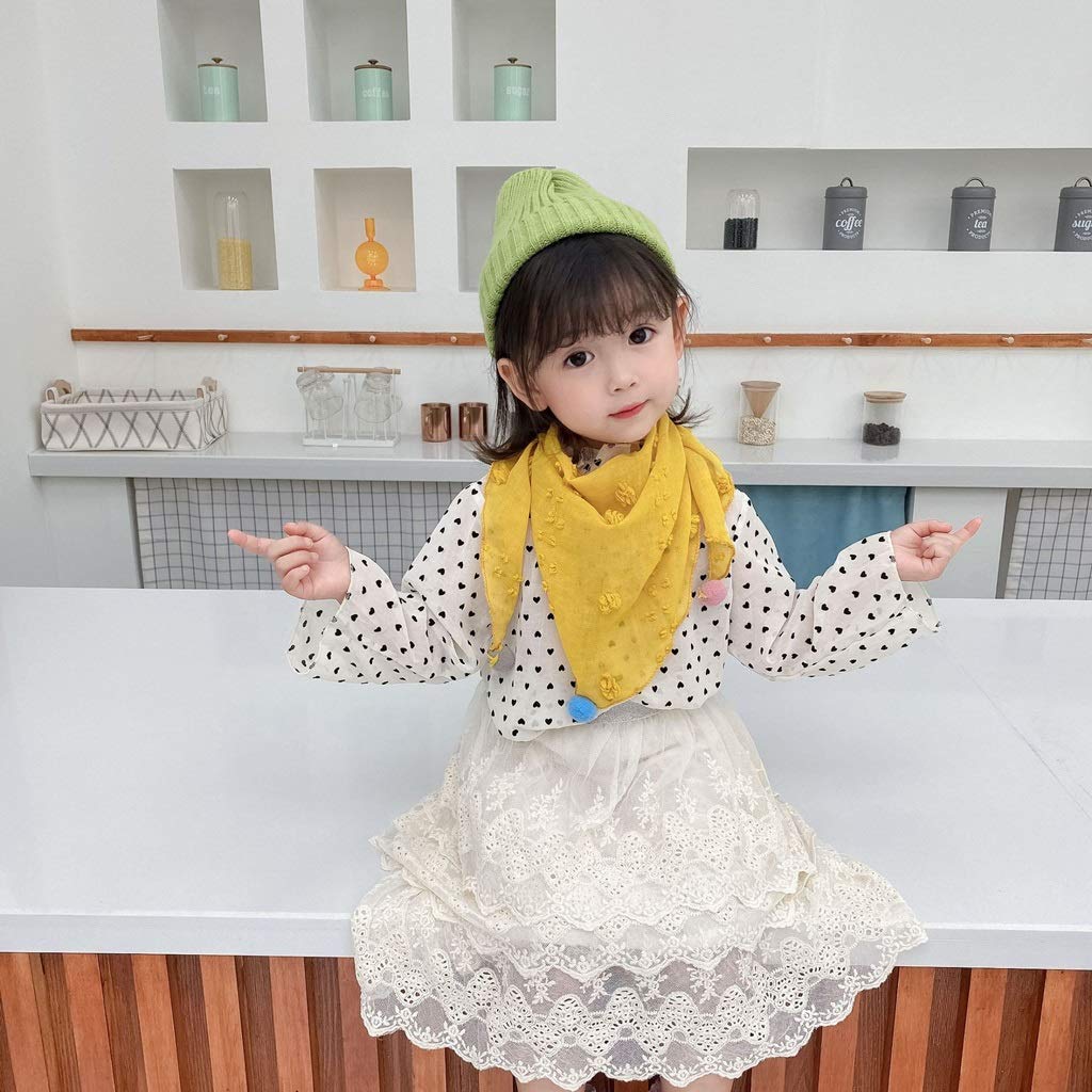 Otoño Invierno Algodón Lino Bola de Piel para niños Bufanda Triangular Versión Coreana Color Puro Niños Niñas Bufanda Marea Bufanda cálida (H)