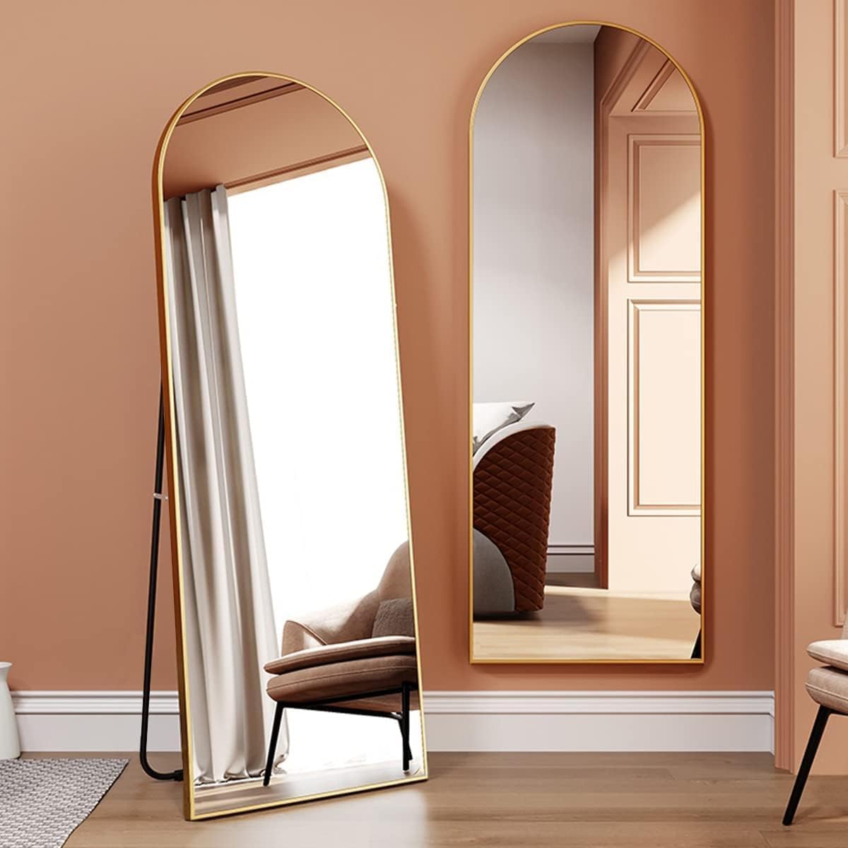Arched Full Length Mirror, 64''x21'' Free Standing Floor Mirror, Modern Full Body Mirror with Stand, Wall Mirror with Aluminum Alloy Frame for Bedroom,Living Room, Gold