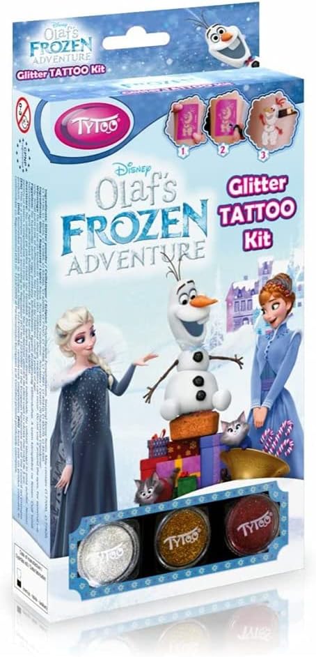 TyToo Disney Olaf Glitter Tattoo Kit with 12 pcs stencils - Hypoallergenic, Cruelty Free