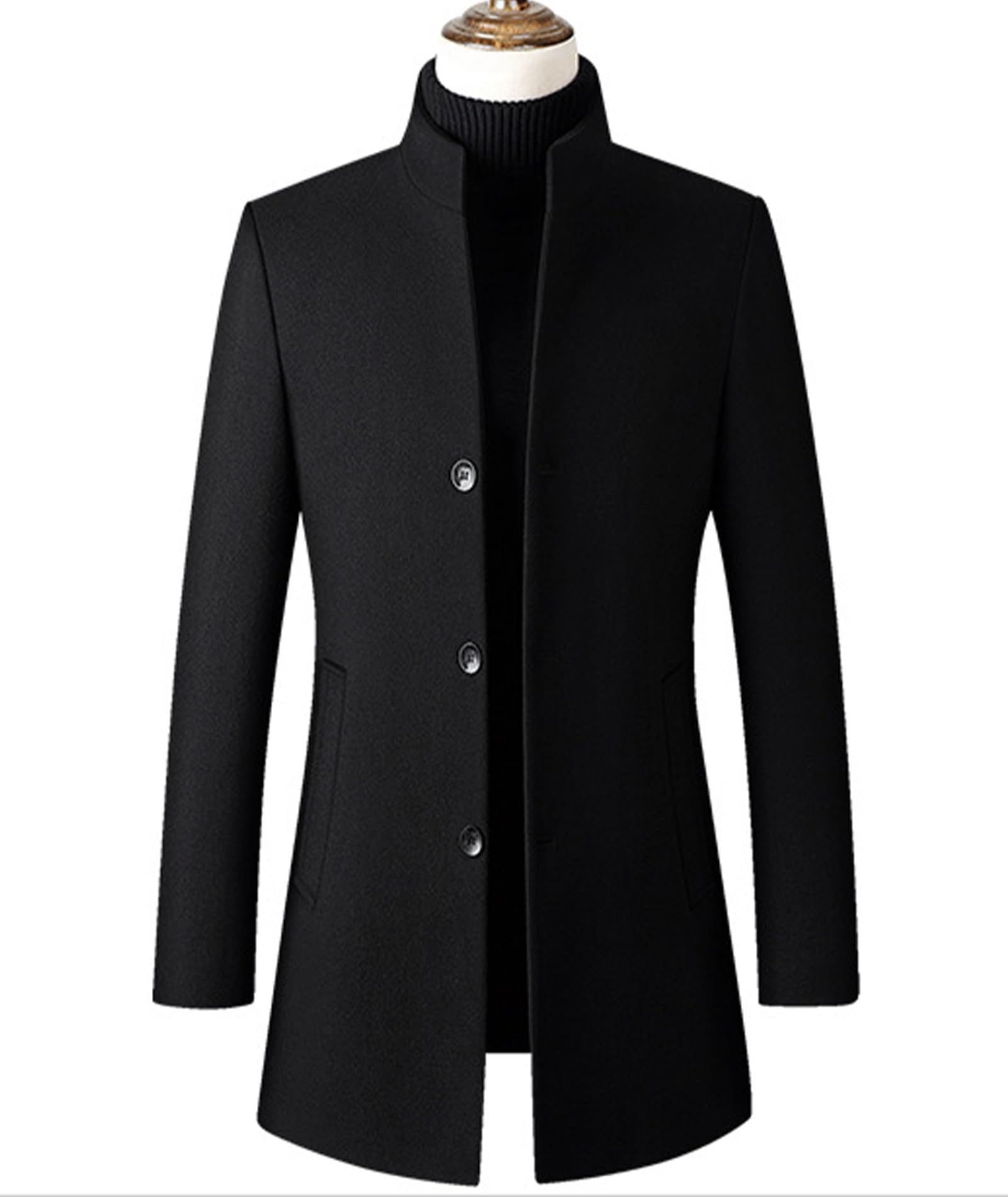 ECDAHICC Wintermantel Herren Mantel Slim Fit Lang Wollmantel Business Mantel mit Stehkragen Herren Wintermantel