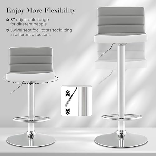 Miniatura 4 de Giantex Juego de 2 taburetes de bar, sillas de comedor giratorias ajustables con base de metal antideslizante y reposapiés, taburetes de altura de