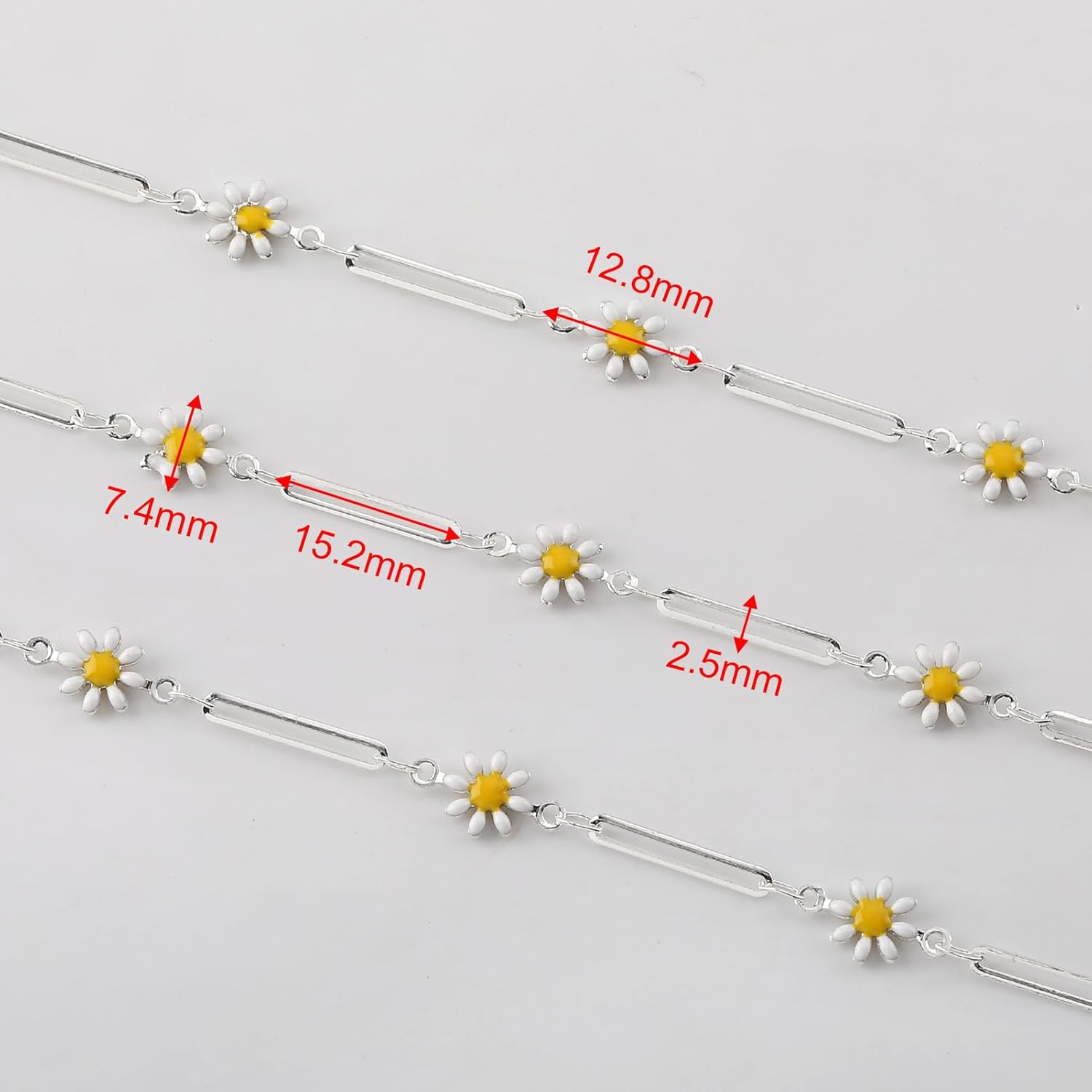 YOUBEIYEE 16.4 Feet Silver Plated Brass Chain for Jewelry Making Silver Paperclip Chain Enamel Daisy Flower Chains Bulk with Jump Rings Lobster Clasps - Image 3