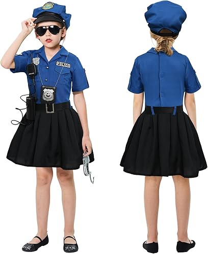 Miniatura 3 de Tacobear Disfraz de oficial de policía para niñas, vestido de uniforme de policía con accesorios de juguete, disfraz de cumpleaños, cosplay