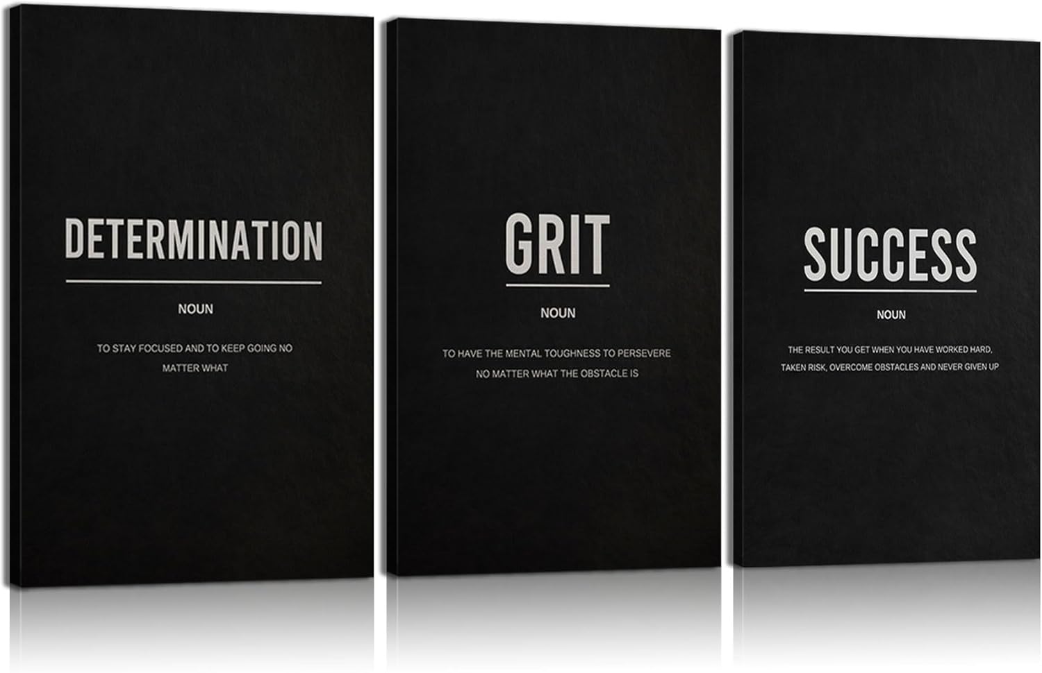 3Pcs Motivational Canvas Wall Art Black White Inspirational Poster Print Entrepreneur Quotes DETERMINATION GRIT SUCCESS Picture Artwork Wall Decor for Modern Office Gym Bedroom 12x16in Framed