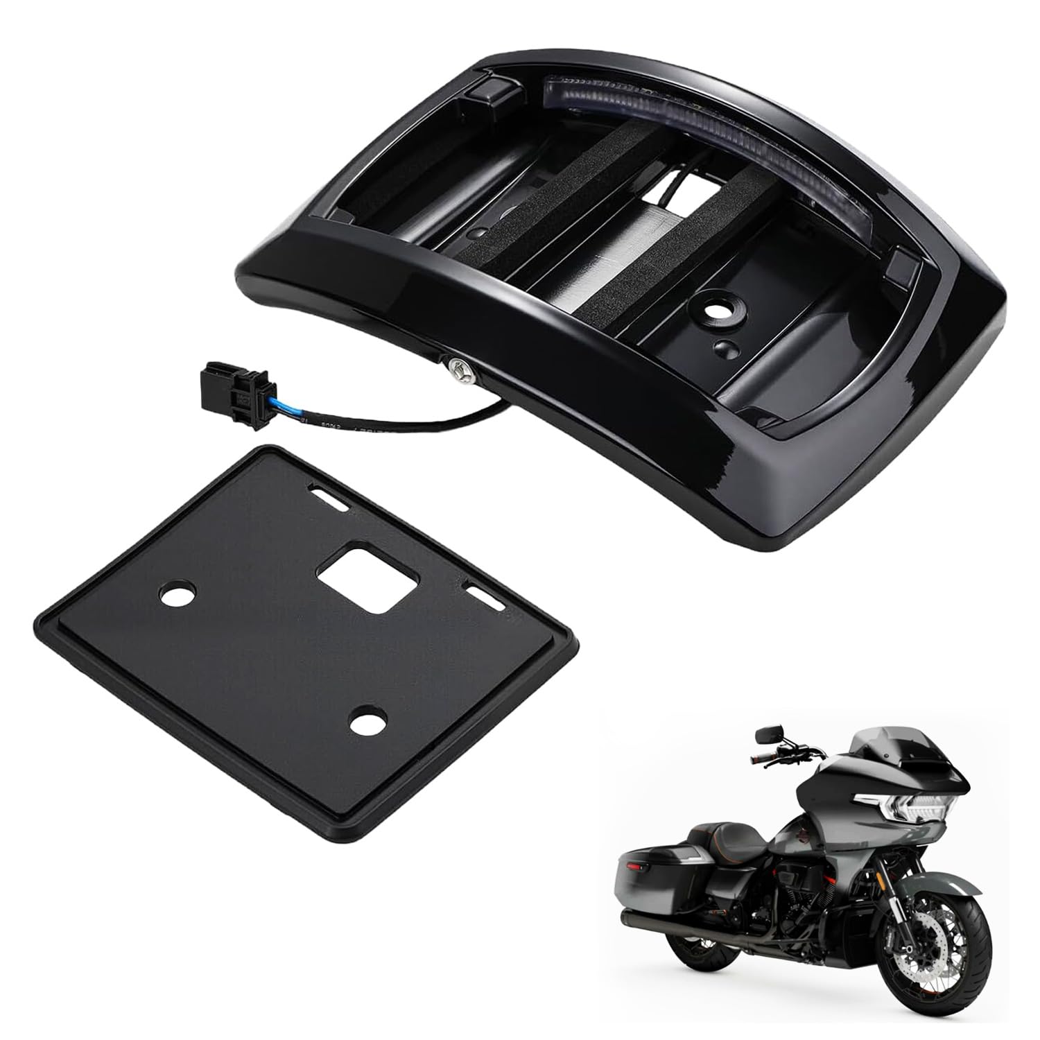 Kit Combinado de Marco de matrícula LED Curvado (Negro)