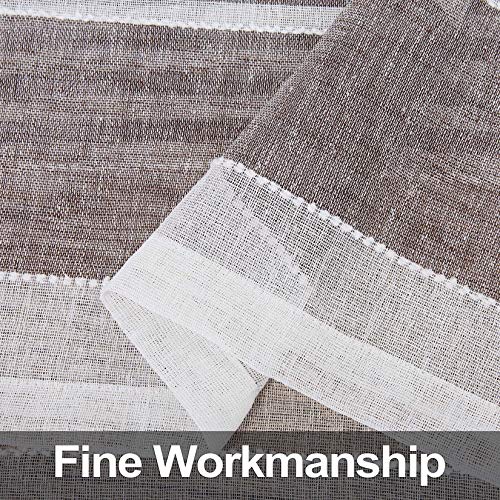 Haperlare Short Sheer Curtains 45 Inch, Splicing Striped Faux Linen Farmhouse Kitchen Tier Curtains Cafe Curtains, Yarn Dyed Boucle Window Treatment Set For Living Room, Taupe/Brown, Set Of 2 #TOP4