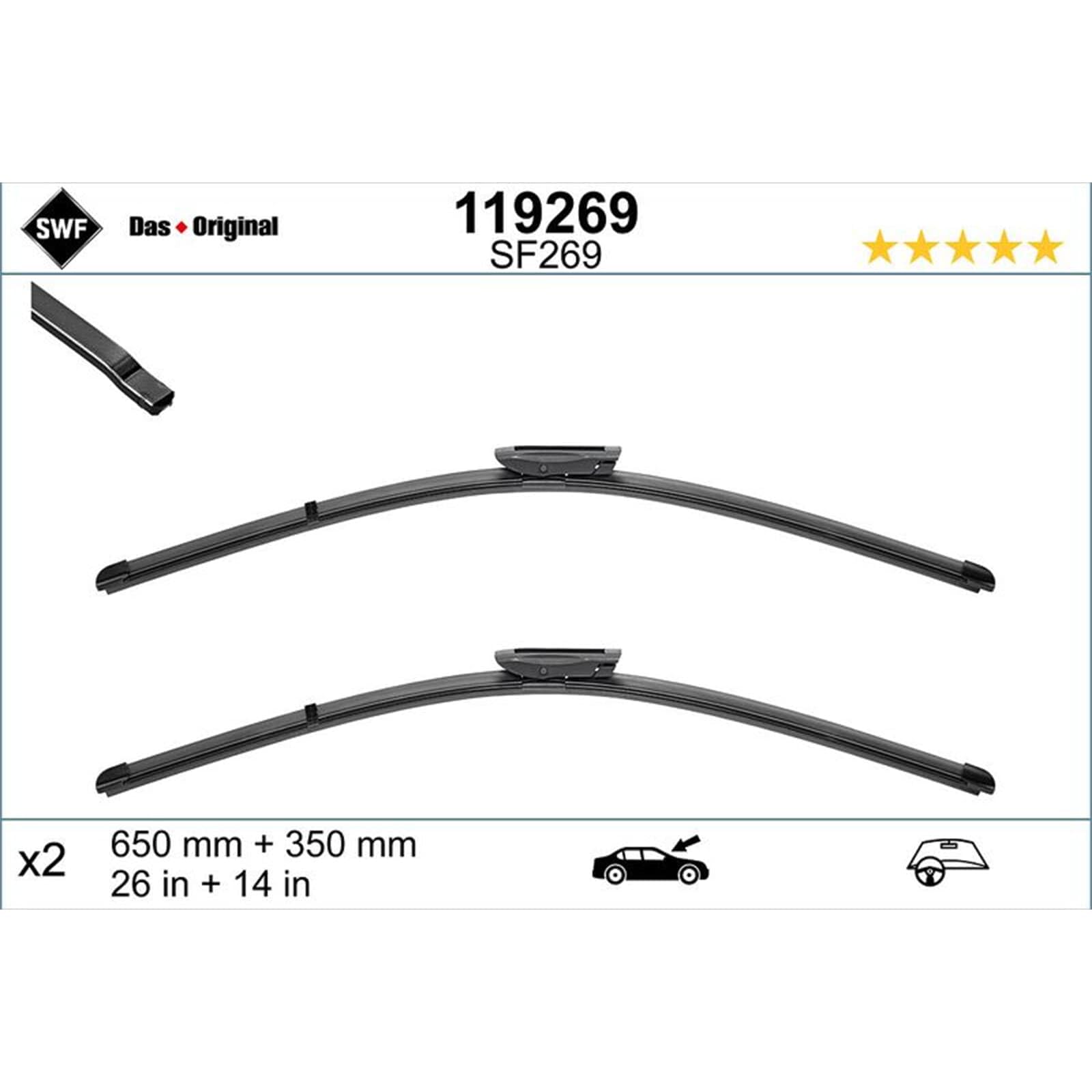 Valeo 119269 Spazzola Tergicristallo SWF - Montaggio Anteriore Per Renault Clio IV, Captur, Lada Xray