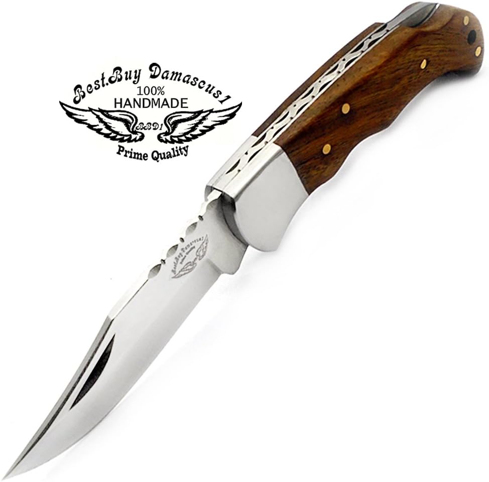 Best.Buy.Damascus1 Ultimate Rosewood Pocket Knife | Compact 420/c Steel Folding Knife for Hunting, Camping, Survival, Everyday Carry & Gifts