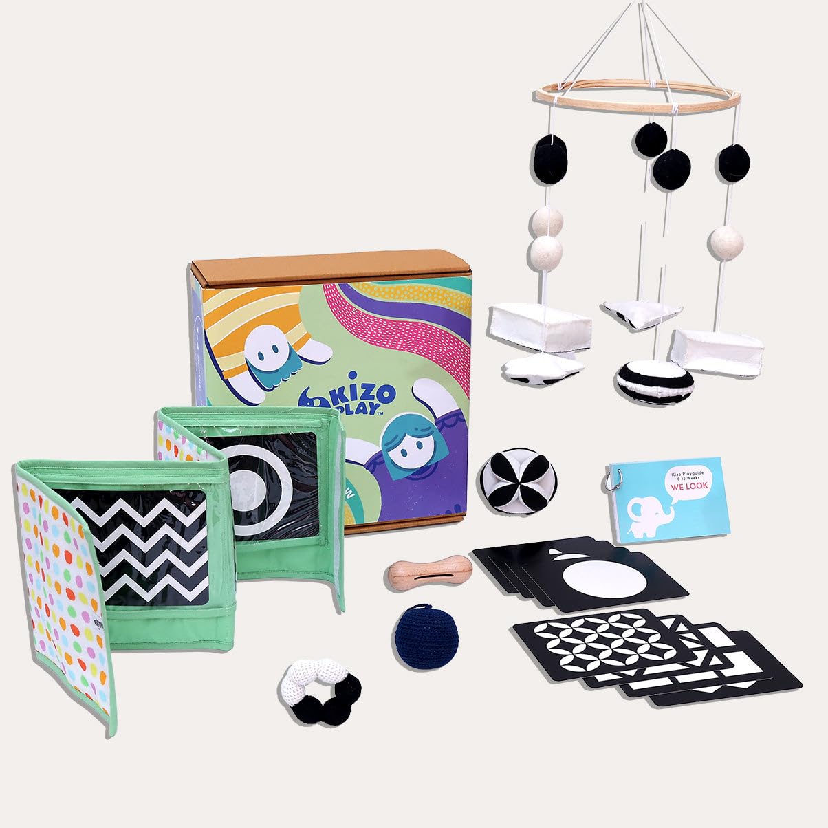 kizoplay Montessori Play Kit Level 1 (0-12 Weeks) - Black & White Mobile, Flashcard Holder, Montessori Ball (B0BCKLDC8D) Amazon Price History, Amazon Price Tracker